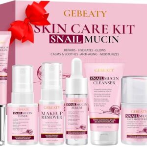 Skin Care Set,6 Pcs Korean Snail Mucin Essence Anti-aging Moisturize Repair Soothe Hydrate,Glass Skincare Gift Kit for Dull & Dry Skin,Self Care Skincare Gifts for Women Mother Mom Wife Teenage Girls