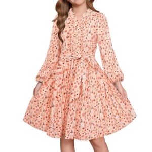 GRACE KARIN Fall Dress for Girls Long Sleeve Holiday Floral Teens Thanksgiving Party Formal Pleated Dresses Size 10