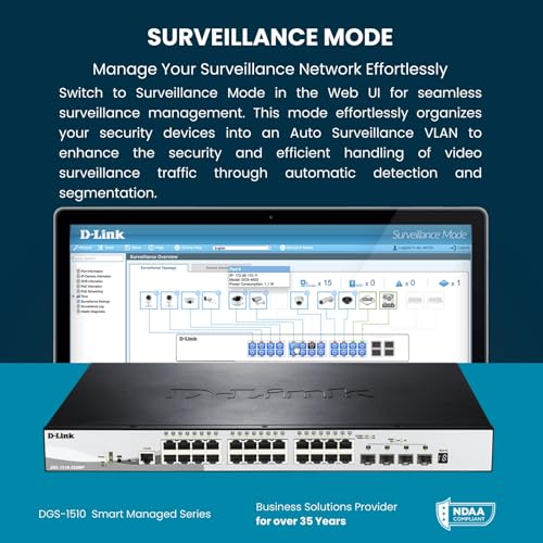 D-Link 52-Port Gigabit Stackable Smart Managed PoE+ Switch with 10G Uplinks | 48 PoE+ (740W) + 4 10GbE SFP+ Ports| L2+/L3 Lite |VLANs |Web Managed |Surveillance Mode | NDAA Compliant (DGS-1510-52XMP) - Image 8