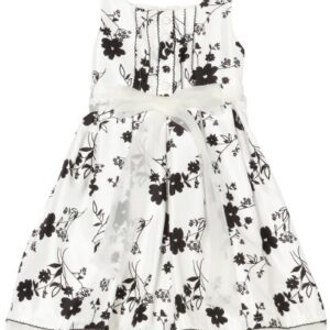 Sweet Heart Rose Little Girls’ Sweet Heart Rose Printed Sleeveless Woven Dress, Ivory/Black, 3