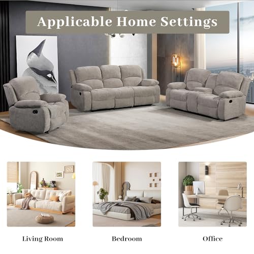 Betsy Furniture Soft Microfiber Reclining Sofa Set, Drop Down Table, Cupholder Console, Living Room Set, Sofa Loveseat Glider Chair 8018M (Light Grey, Sofa+Loveseat+Chair) - Image 7