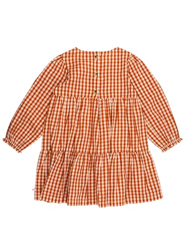 RuffleButts Baby/Toddler Girls Woven Long Sleeve Tiered Twirl Dress - Classic Rust Gingham, 4T - Image 4
