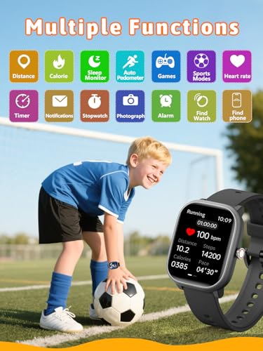 Roffnet Kids Smart Watch for Boys Girls, Fitness Tracker with Heart Rate Sleep Monitor, 1.83" Touchscreen with 12 Puzzle Games, Waterproof Activity Tracker Pedometer for Android iPhone (Black) - Image 2
