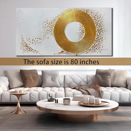 WVMAPTA Minimalist Wall Art for Living Room White and Gold Abstract Oil Painting Wall Decor for Office Huge Wall Art for Hotel Size 40 x 80 Inch - Image 2
