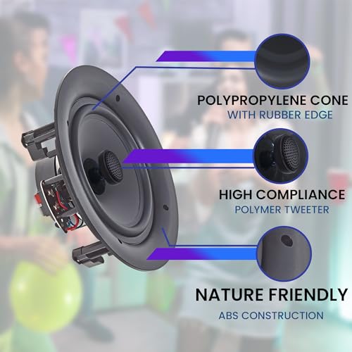 Home Theater System Kit 2000 Watts Bluetooth Amplifier with 6 Qty 6.5" 200 Watts in-Wall in-Ceiling Frameless Speakers & 16 Gauge 250 ft. Speaker Wire by Technical Pro - Image 6