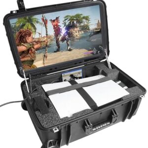 Case Club Gaming Station Fits PS5. Comes with Built-in 24″ 1080p Monitor. Fits PlayStation 5 (Gen 1 Disc, Digital, or Slim), Controllers, Games, and More. 1MS / 144 Hz