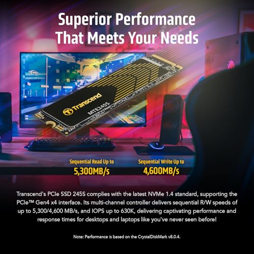Transcend MTE245 4TB Gaming SSD with Heatsink, Up to 5,300MB/s, for PS5, Desktops, Laptops, M.2 2280 PCIe 4.0 NVMe Gen4x4 Internal Solid State Hard Drive, 3D TLC NAND, High-Speed Internal SSD - Image 4
