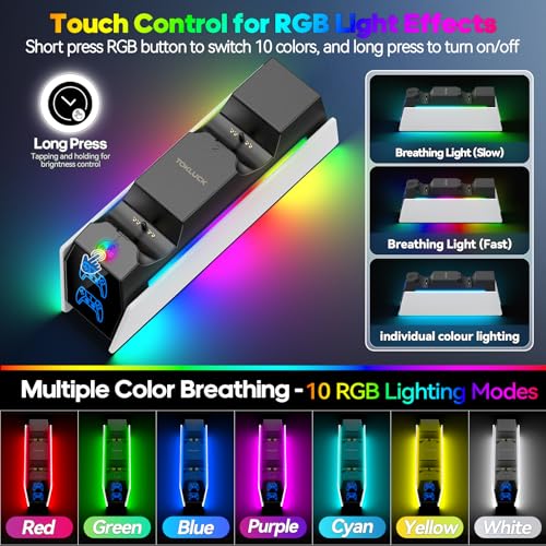 PS 5 Controller Charger Station Compatible with PlayStation 5 Faceplates Edge & Dual Controller, 9 Lightings PS 5 Accessories Charging Station, PS 5 Dock Stand with LED Indicator & On-Off Switch - Image 4