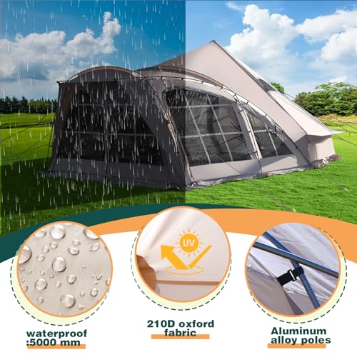 DanCoom Bell Tent, 8/10/12 Person Waterproof Large Family Tents with Sturdy Center & Vestibule, Mesh Window,Waterproof,Spacious Space for All 4 Season Camping Yurt Tent. - Image 4