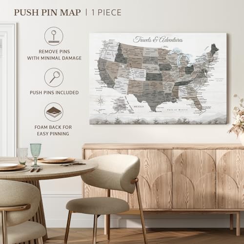 ElephantStock - Travels And Adventures II Push Pin Usa Map Wall Art - Horizontal Canvas Wall Art - Living Room Wall Decor - Digital Art Map Canvas Art - White And Gray Decor - 51" x 34" - Image 7