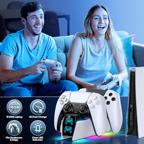 PS 5 Controller Charger Station Compatible with PlayStation 5 Faceplates Edge & Dual Controller, 9 Lightings PS 5 Accessories Charging Station, PS 5 Dock Stand with LED Indicator & On-Off Switch - Image 6