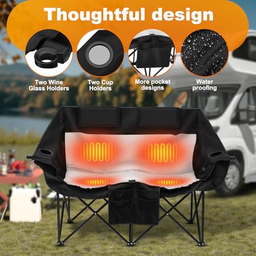 Sobalai Heated Double Camping Chair with 2 20000mAh Battery Pack, 2 Control Switches 2-Person Loveseat, 550 lbs for Outdoor Sports, Picnics, Rugby Match, Lawn. Make Your Autumn and Winter Warmer - Image 4