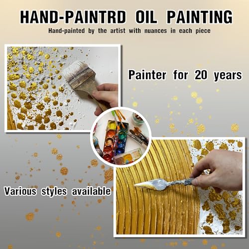 WVMAPTA Minimalist Wall Art for Living Room White and Gold Abstract Oil Painting Wall Decor for Office Huge Wall Art for Hotel Size 40 x 80 Inch - Image 5