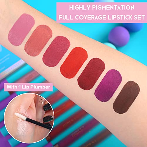 QiBest 7 Matte Liquid Lipstick with 1 Lip Plumber Gloss Makeup Set Long Lasting High Pigmented Velvety Waterproof Nude Lipgloss Kit Make Up Gift Sets for Women Girls - Image 5