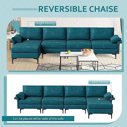 OUDINI Modern L Shape Lounge, Modern 4 Seat, Sectional Couches, Living Room Furniture Sets, W/Reversible Chaise & 4 USB Ports (Blue - Image 7