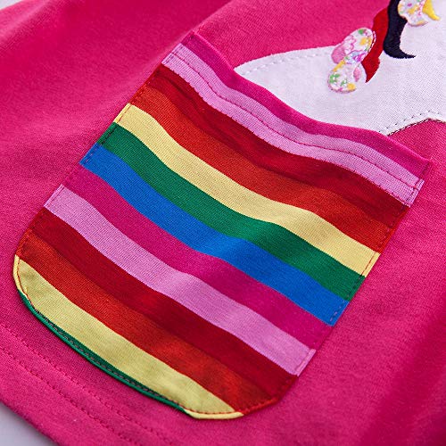 JUXINSU Cotton Girls Flower Rainbow Long Sleeve Dresses Butterfly Animal for Kids 3-8 Years (81035-Fuchsia, 6T(6-7 Years)) - Image 5