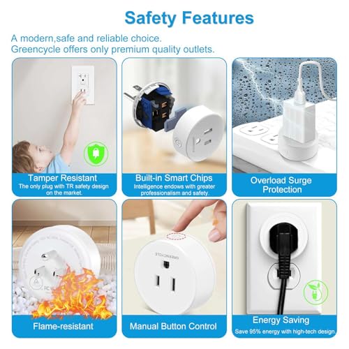 Greencycle Smart Wireless Remote Control Outlet Plug,WiFi Outlets for Household,On Off Smart Outlets Switch Compatible with Tuya,Alexa and Google Assistant,Timer Outlet,No Wiring,White,5PK - Image 7
