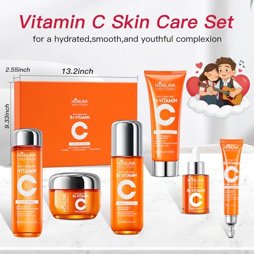 Glown 6-Piece Hydrating Skincare Set with Vitamin C & Niacinamide,Complete Face & Body Care Kit with Cleanser,Toner,Serum,Moisturizer,Eye Cream & Body Lotion | Valentine’s Day Skincare Gift for Women - Image 5