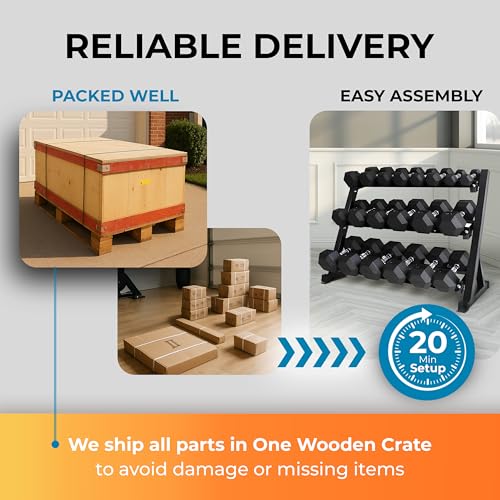 StrengthUSA Rubber Hex Dumbbell Set with Rack, 20 Pair of 5-100 lb (2100 lbs total) Weight Rack with Dumbbells, Rubber Coated Dumbbell Set with Rack Stand, Professional Set for Home Gym & Strength Training - Image 6