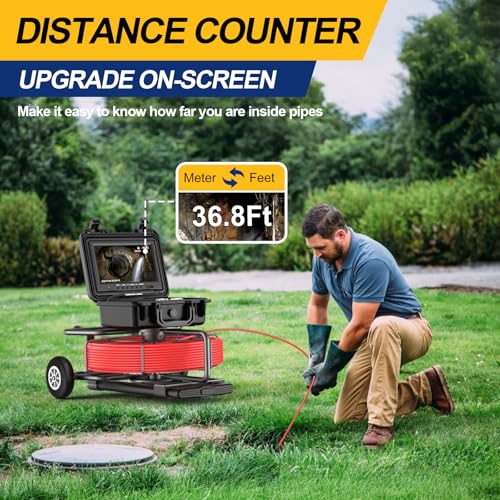 Anysun All in 1 Sewer Camera with Locator & Wheels & Pull Handle, 7MM 300Ft Cable, Self Leveling, Distance Counter, 32GB Card, 9'' HD Monitor, Pipe Drain Inspection Camera IP68 Industrial Borescope - Image 6