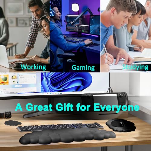 Cloud Keyboard and Mouse Wrist Rest Pad for Computer Arm Pain Relief- Ergonomic Wrist Support Mousepad with Non-Slip PU Base for Office, Gaming, and Home Use Anti-Fatigue(Black) - Image 5