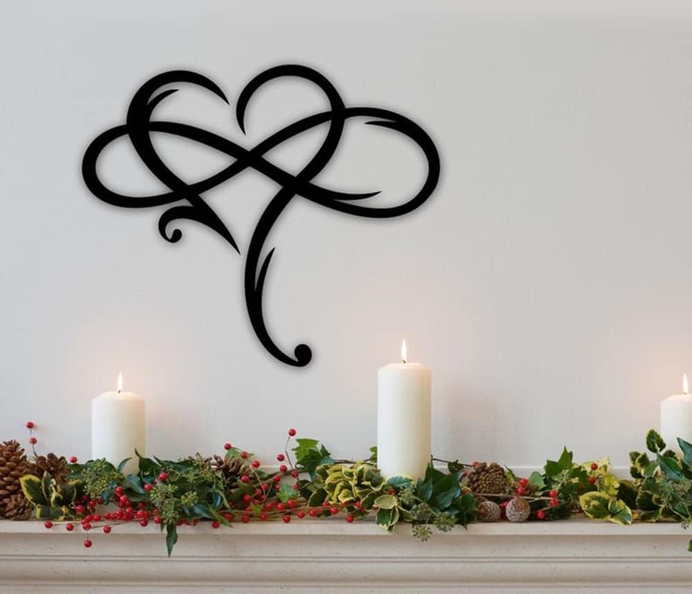 Infinity Heart Wall Decor, Unique Infinity Heart Metal Art Wall Decor Love Sign Steel Wall Plaques Bedroom Ornaments for Home Wedding Decor, Room Living Room Decoration (Black, 15.7x14inch) - Image 6
