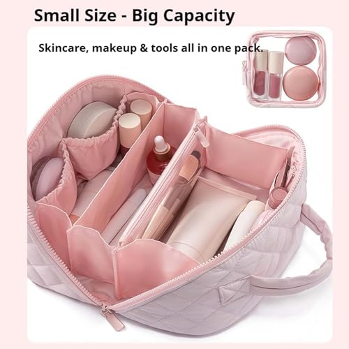 Lkdgii 2026 New Travel Makeup Bag For Woman,Wide Open Lay-Flat Water-Resistant Cosmetic Case,Organizer For Toiletries & Brushes Large Capacity With Compartments (Pink) - Image 6