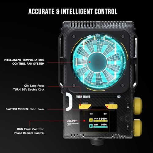 PHOTOOLEX Q100lite 100W LED Video Light with 72Wh Battery Grip, 2700K-6500K Bi-Color COB Continuous Output Lighting, CRI 97+, 27000 Lux@1m Portable Photography Light for Photography, Photo Studio - Image 6