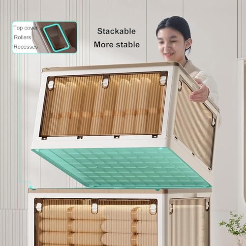 Clear Plastic Storage Box with Lid & Wheels - Stackable Bins for Home Organization - Ideal for Bedroom, Living Room & Office - Apricot Color (62x44x35.5CM) - Image 3