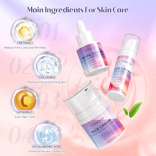 Ofanyia Collagen Retinol Skincare Set, 6 Pcs Anti-Aging Skin Care Set with Hydrating Cleanser, Eye Cream, Toner, Cream & Lip Mask, Facial Kit for Women, Christmas Valentines Birthday Gift for Her - Image 4