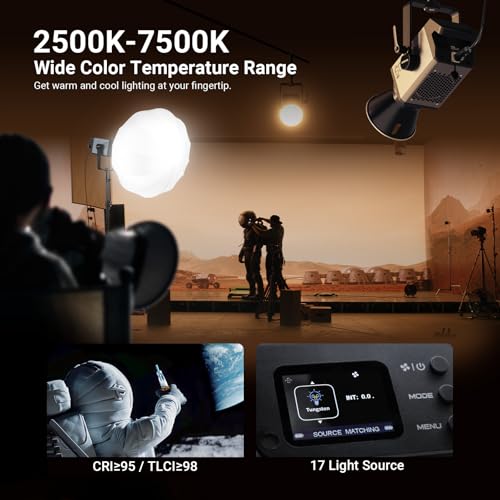 NEEWER 600W RGB Studio Video Light with 2.4G/APP/DMX Control, 56,000lux/1m CRI95+ COB LED Continuous Output Lighting, 2500K-7500K PWM Dimming 17 Scenes Bowens Spotlight for TV News Filmmaking, AS600C - Image 4