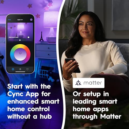 GE Cync Smart LED Light Bulbs, Color Changing Decorative Light Bulbs, Indoor WiFi Lights, Matter Compatible, Compatible with Alexa and Google Home, Candelabra Base (3 Pack) - Image 7