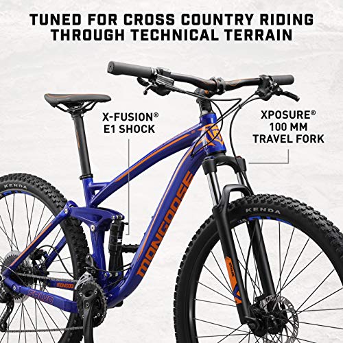 Mongoose Salvo Sport Mountain Bike for Adult, 18-Speed Trigger Shifter, 29-Inch Wheels, Full Suspension, 16-Inch Small Frame, Hydraulic Disc Brakes, Blue - Image 5