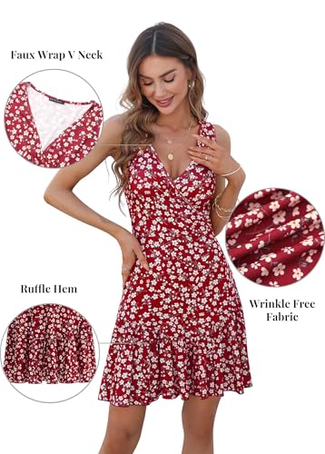 FENSACE Summer Dresses for Women 2025 Casual Sleeveless Sexy Wrap Spring Mini Dress(Green Floral,Large) - Image 5