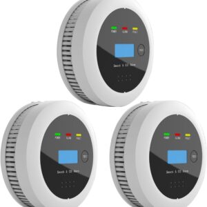 3-Pack Smoke and Carbon Monoxide Detector Combo, 2-in-1 Dual Sensor CO & Smoke Alarm, Battery Operated Carbon Monoxide Detectors with LCD Display for Home, Easy to Install