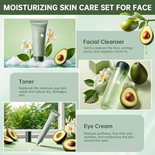 Avocado Skin Care Set, Skincare Gifts Kits For Hydrating Skin, Anti Aging Facial Kit For Women With Facial Cleanser, Toner, Face Serum, Lotion, Face Cream, Eye Cream. (6 Pieces) - Image 3