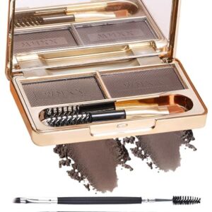 Eyebrow Powder Kit-2 Colors Eye Brow Tinting Powder Palette Long-Lasting Waterproof, Light Dark Grey Brown Brow Filler Product, Mother\’s Day Makeup Gift for Women Girl, with Mirror Brow Brush-Set 01