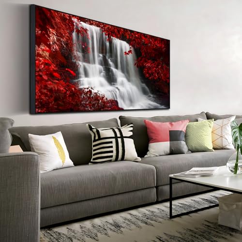 Waterfall Wall Art, Black Waterfall Wall,Wall Decor Burgundy, Red and Black Bedroom Decor, Fall Art, Forest Scene, Peaceful Art,Pictures for Living room,Ready to Hang (Black Frame, 69" L x 39" W) - Image 3
