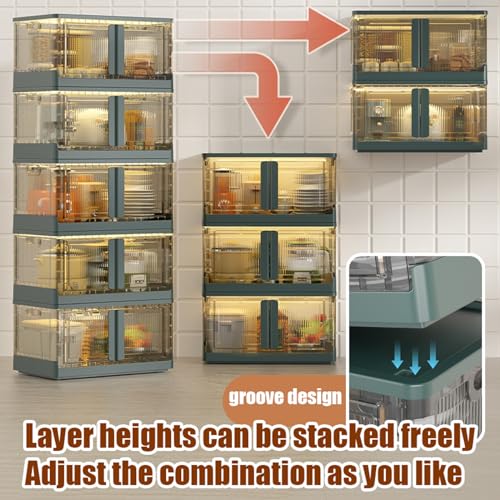 XFNVXC Foldable Storage Box Set with Lids, Portable Stackable Cube Storage Bins, Plastic Container with Access Panel and Rolling Wheels, Ideal for Gap Storage, Cabinet, Closet Organization - Image 8