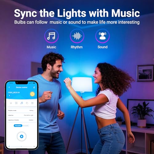 TJOY 4 Pack Smart Light Bulbs, Bluetooth WiFi Led Bulb Work with Alexa &Google Assistant, RGB Color Changing Alexa Bulbs, Music Sync, 2700K-6500K, 9W(60W Equivalent), A19 E26 800LM, 2.4Ghz WiFi only - Image 6