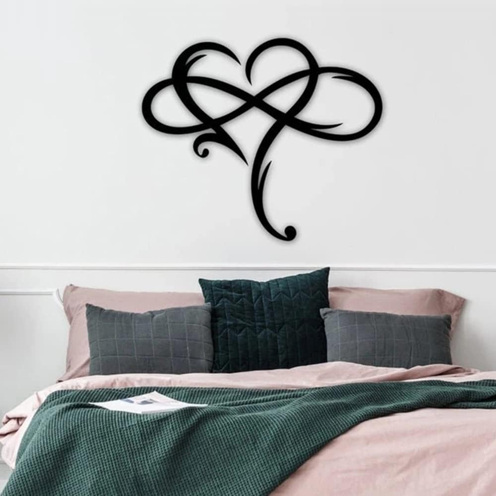 Infinity Heart Wall Decor, Unique Infinity Heart Metal Art Wall Decor Love Sign Steel Wall Plaques Bedroom Ornaments for Home Wedding Decor, Room Living Room Decoration (Black, 15.7x14inch) - Image 5