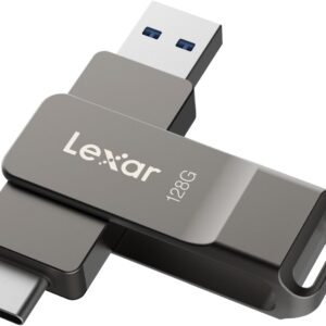 Lexar D40E 128GB Dual USB 3.2 Gen 1 Type-C Jump Drive, USB-C Flash Metal Housing Swivel Design Thumb Drive (Titanium Grey)