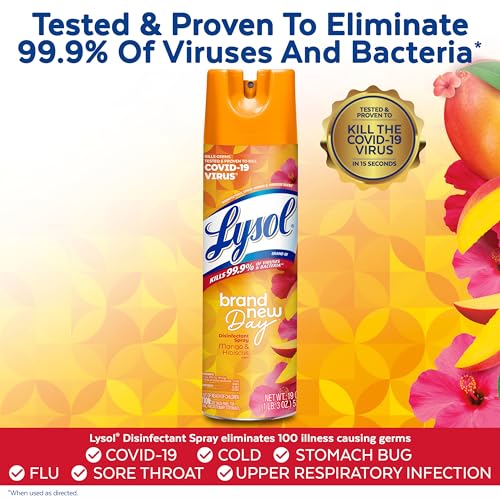 Lysol Disinfectant Spray, Sanitizing and Antibacterial Spray, For Disinfecting and Deodorizing, Mango & Hibiscus, 19 Fl. Oz (Pack of 2) - Image 3