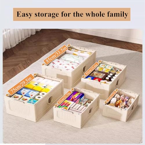 RUJHGL Large Stackable Storage Bins Plastic Storage Bins with Lids Foldable Storage Bins with Magnetic Doors & Wheels Milk White - Image 5