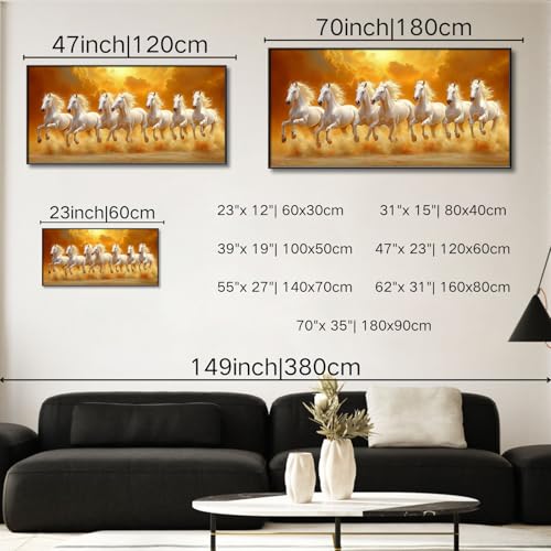 7 Running White Horses Canvas Wall Art, Horse Pictures Wall Decor, Horse Canvas Wall Art Large, Horse Themed Wall Decor (Gold Metal Framed, 70"x 35"| 180x90cm) - Image 4