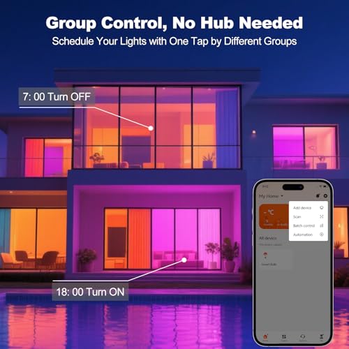 VTimes Smart Light Bulbs, WiFi & Bluetooth Light Bulb, Work with Alexa and Google Home, A19 E26 RGBCW LED Color Changing Light Bulb, 16 Million Colors, Dimmable 2700K-6500K, 9W, 800 Lumens 4 Pack - Image 4