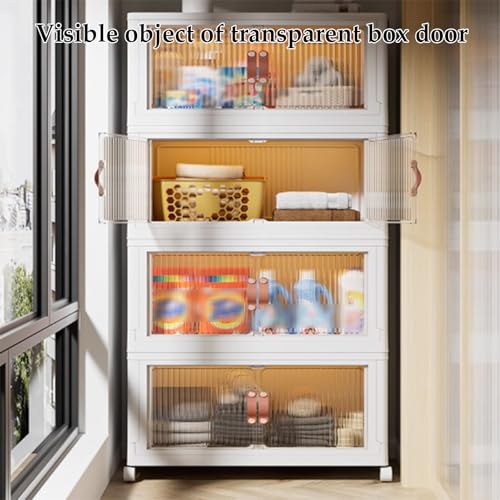 RUJHGL Plastic Storage Bins with Lids Floor Standing Storage Bins Clear Stackable Storage Bins with Doors and Wheels for Home Use - Image 5