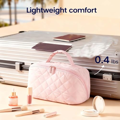 Lkdgii 2026 New Travel Makeup Bag For Woman,Wide Open Lay-Flat Water-Resistant Cosmetic Case,Organizer For Toiletries & Brushes Large Capacity With Compartments (Pink) - Image 3