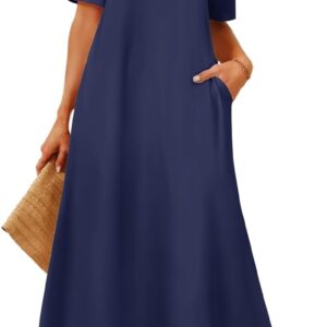 MEROKEETY Summer Maxi Dresses for Women 2026 Vacation Spring Casual Short Sleeve Basic Long T Shirt Dress Pockets