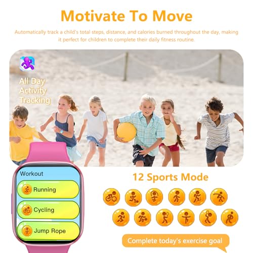 Kids Smart Watch for Girls Ages 5-15, IP68 Waterproof 1.69" HD Smartwatch, Task & Rewards Assign, Heart Rate Sleep Monitor, Body Temperature Measure, Step Activity Tracker Watch Gift for Kids, Red - Image 2